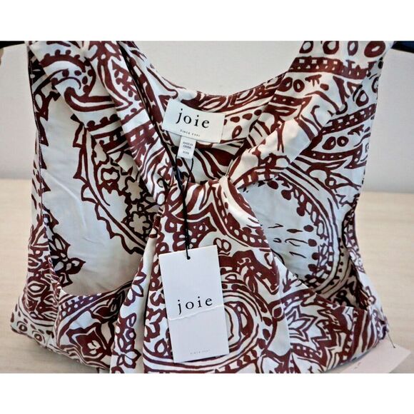 Joie TP04567B Women's Sz 2XS Rosewood Brown Malta Printed Silk Halter Top - Picture 3 of 8